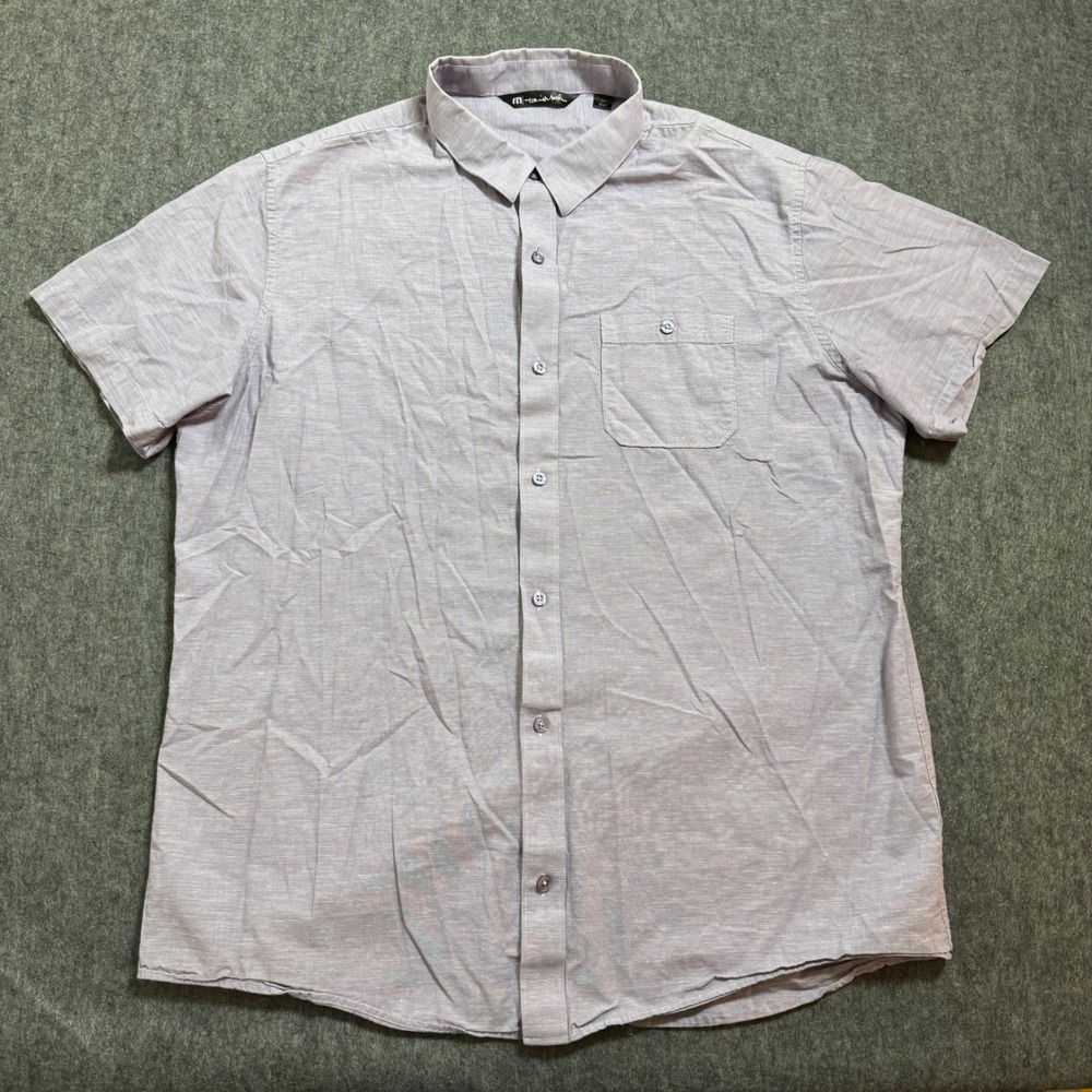 TravisMathew Mens XL Short Sleeve Button Down Shirt Lavender Purple Heathered